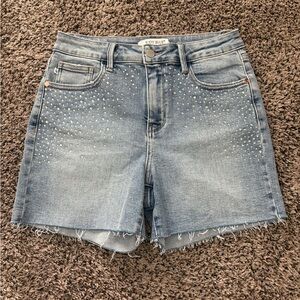 Judy Blue Blue Jean Shorts with Raw Hem and Rhinestone Accents